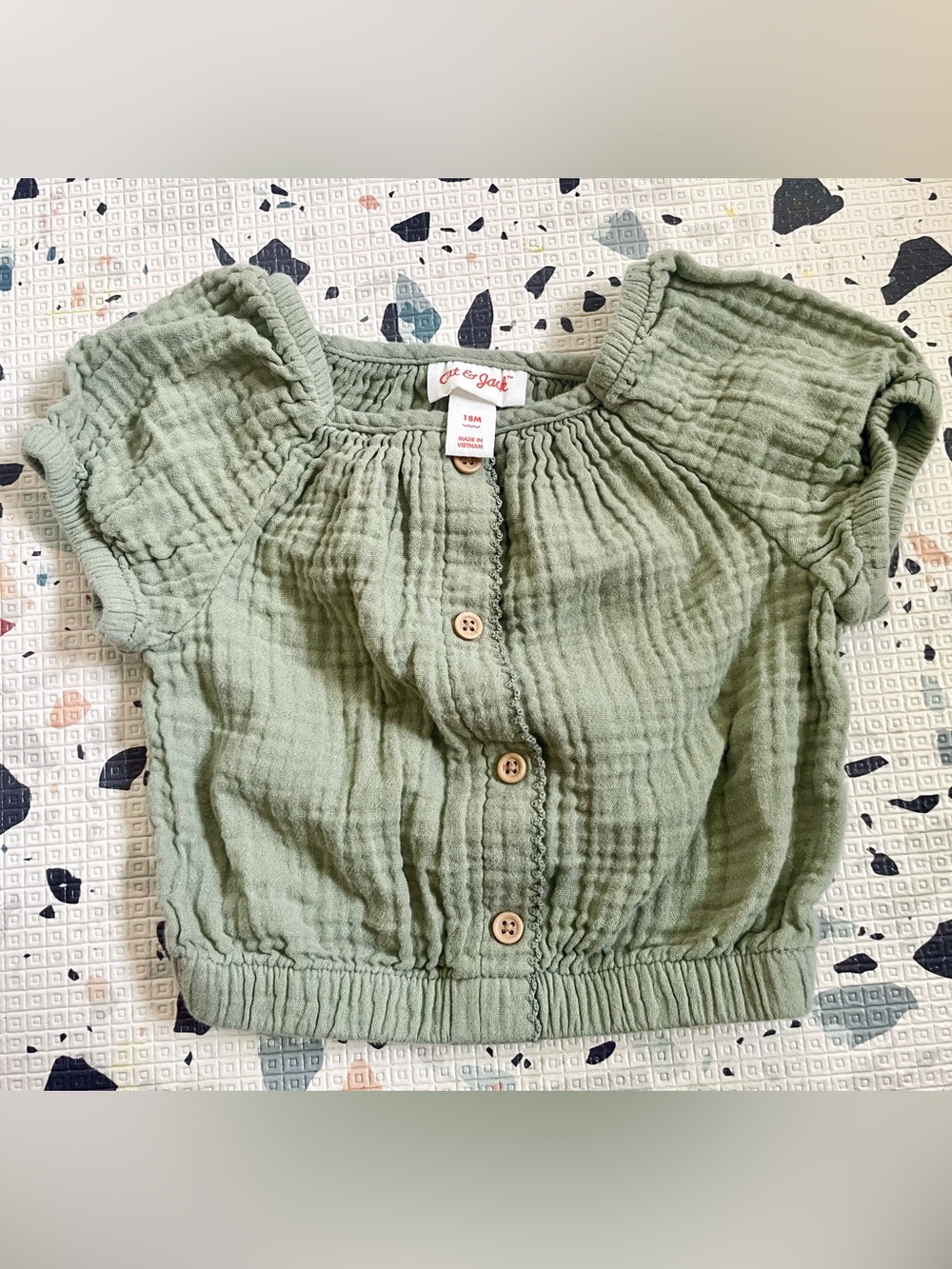 Cat & Jack Toddler Girls' Light Olive Cotton Pullover, Squareneck Crop Top - 18M